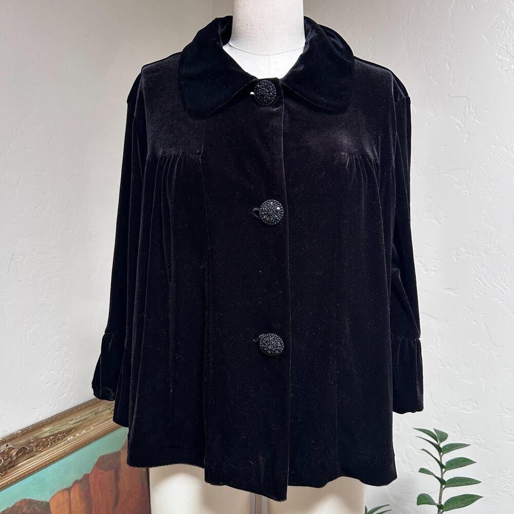 Black Velvet Jacket Whimsigoth Witchy Peter Pan Collar Bell Sleeve Holiday 1X